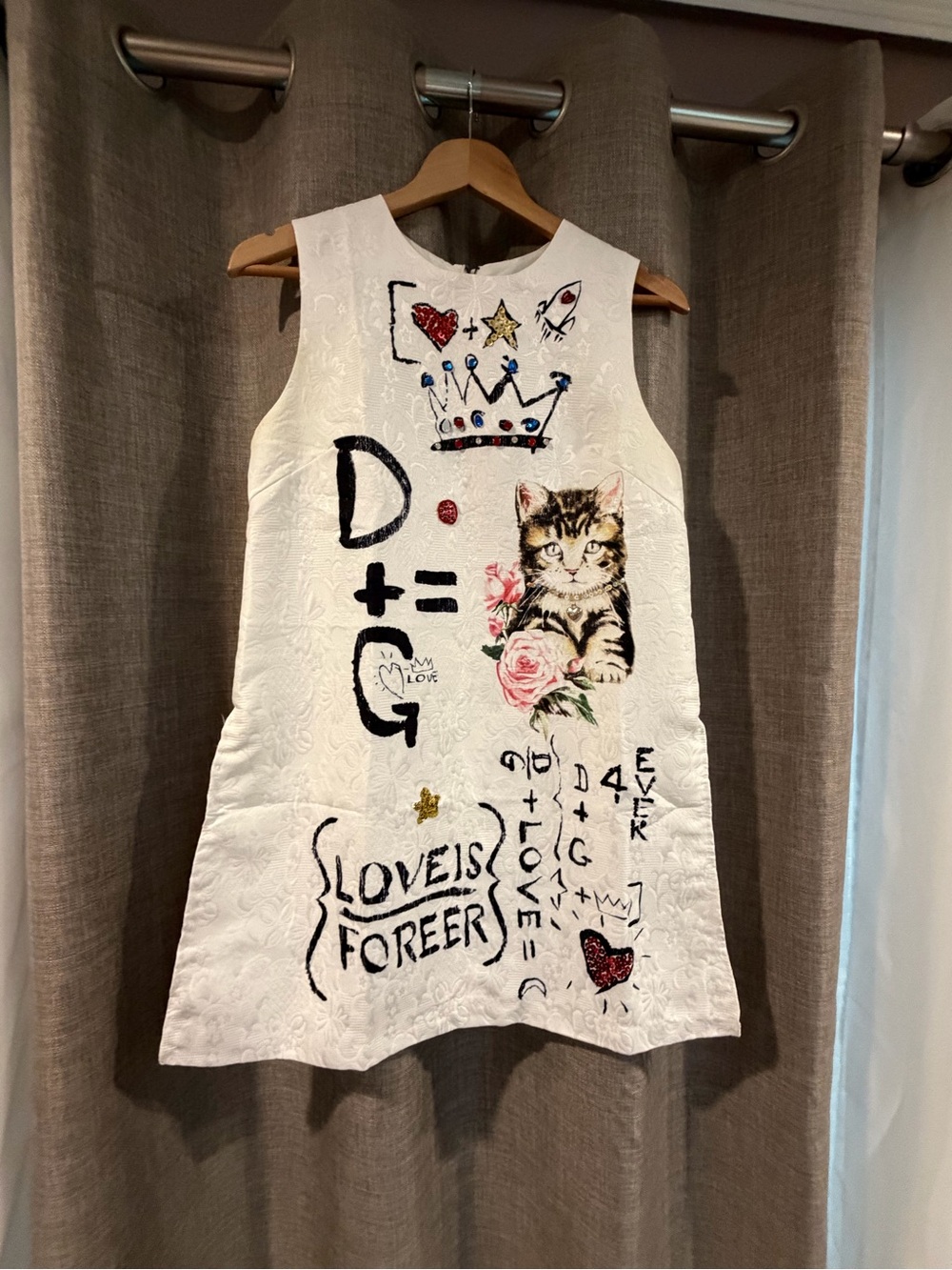 Handmade Italian Maximalist Cat & Crown Embellished Dress